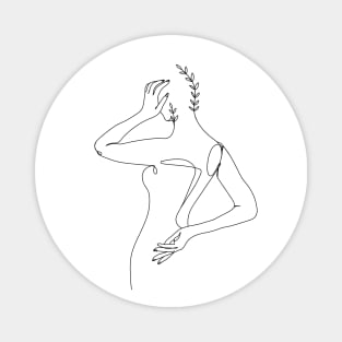 Minimal Woman line art. Woman body with branch of leaves. Magnet